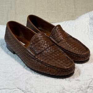 Bruno Magli Mens 9M Brown Basketweave Leather Slip On Dress Loafers Shoes Casual